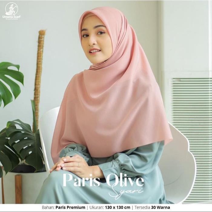 Paris Olive Syar'I Lc Original Umama Hijab Khimar Segi Empat Syari Kerudung/Jilbab Polos Seri Warna
