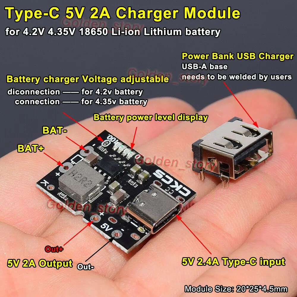 NEW Mini 5V 2A Type-C USB 3.7V 18650 Lithium Li-ion Battery Charging PCB Board Micro 4.2V 4.35V Char