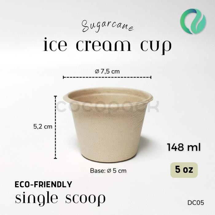 

50 pcs Bagasse Ice Cream Cup Ecofriendly Natural Brown 5 Oz