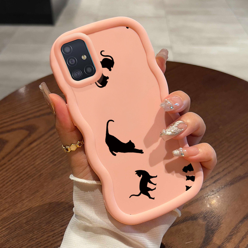 Casing HP Untuk Samsung A51 M40s Case Kucing pasangan tepi gelombang Kesing Cesing lunak Silikon Sof