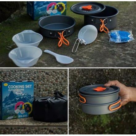 Paket Lengkap Set Panci Alat Masak Kemah Hiking Outdoor Anti Lengket