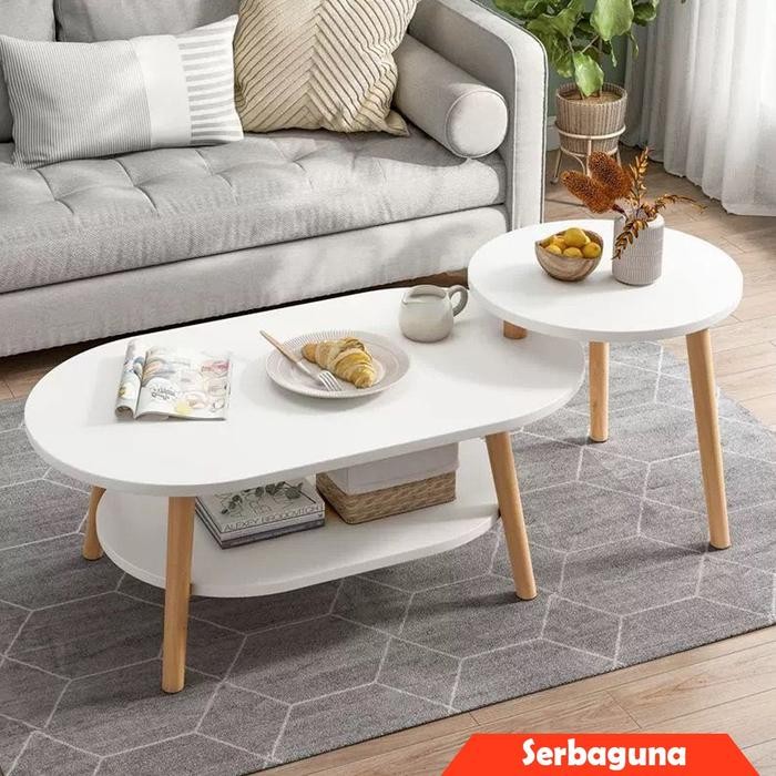Kebale-Store- - Meja Kopi Nordic Dua Lapis Apartemen Kecil Meja Ruang Tamu Modern Meja Teh Sederhana