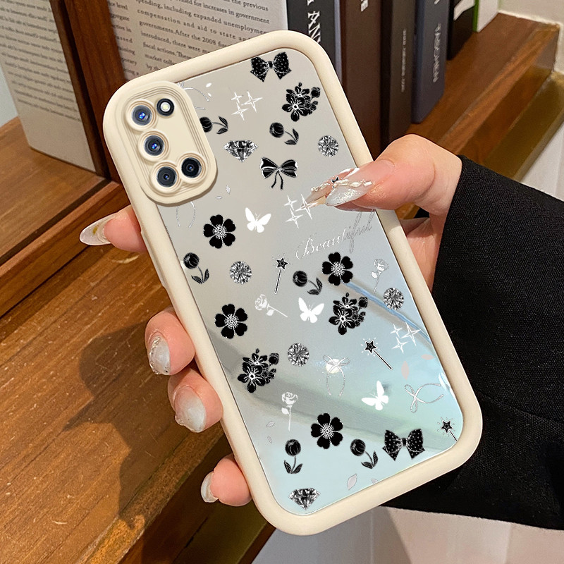 Casing Hp OPPO A52 OPPO A72 OPPO A92 Case Casing HP pola Bunga Hitam Kesing Kasing cermin Cesing Sil