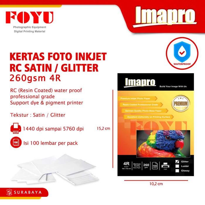 

Kertas Foto Inkjet Imapro Professional RC Satin Glitter 260gsm 4R
