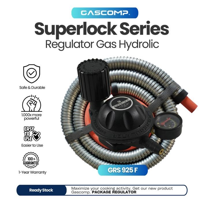 GASCOMP Superlock Regulator Gas Low Pressure dengan Selang Flexible 5 Lapisan Kuat dan Awet Selang
