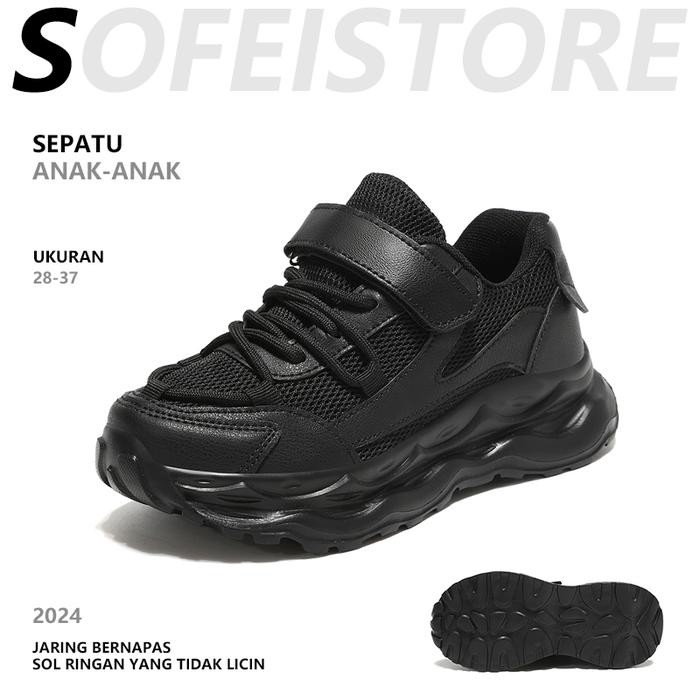 Piero Kidswear - Sepatu Anak Hitam Sepatu Olahraga Siswa Sepatu Olahraga Jala Sepatu Anak Kasual