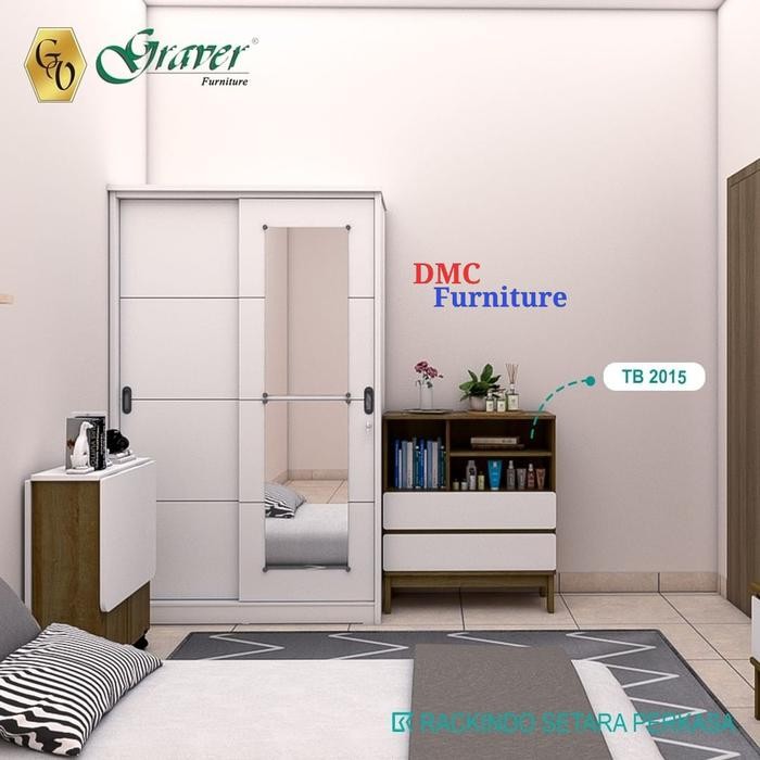 Lemari Baju 2 Pintu Sliding 120 Lemari Pintu Geser Putih GRAVER