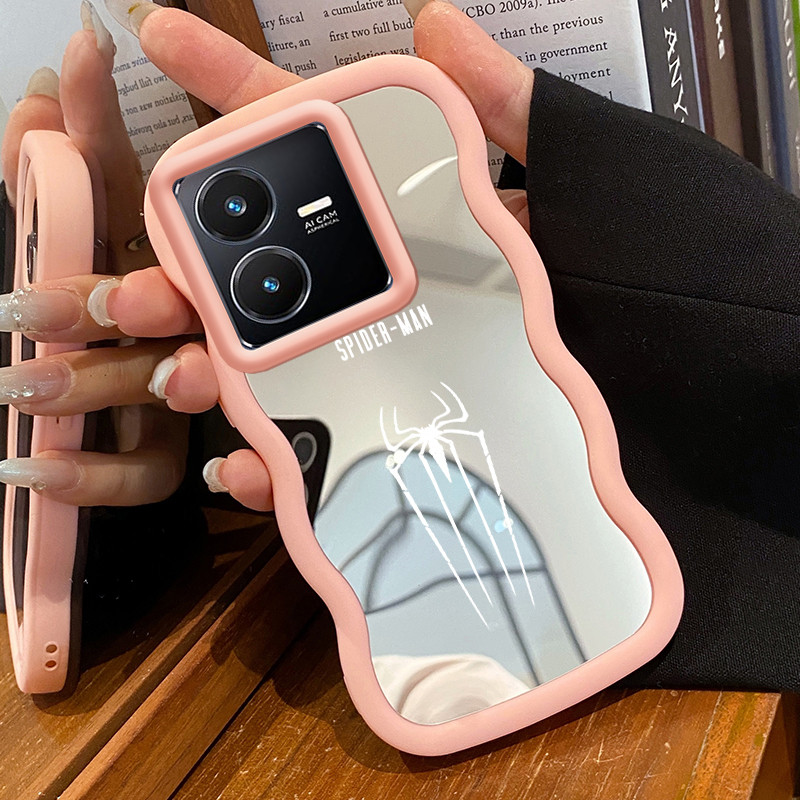 Casing Untuk VIVO Y22 Y22s Y35 4G Case Casing HP Pola bekas kaki dan laba-laba Kesing Kasing Macaron