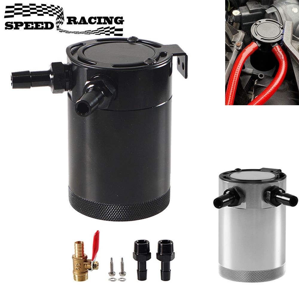 Universal Oil Catch Can Baffled 2-Port Oil Catch Tank Kit With Drain Valve Aluminum Oil Separator Re