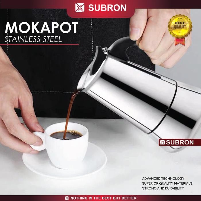 SUBRON MANUAL ESPRESSO COFFEE MAKER MOKAPOT STAINLESS 6 CUP 300ML