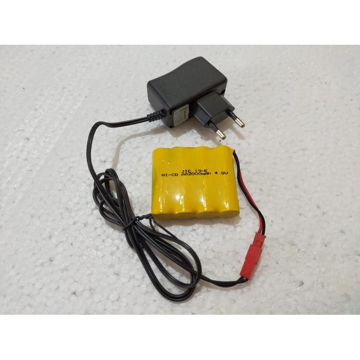 Paket Batre RC Mobil Remot 4.8V 4,8V 2000mAh Socket Merah + Charger