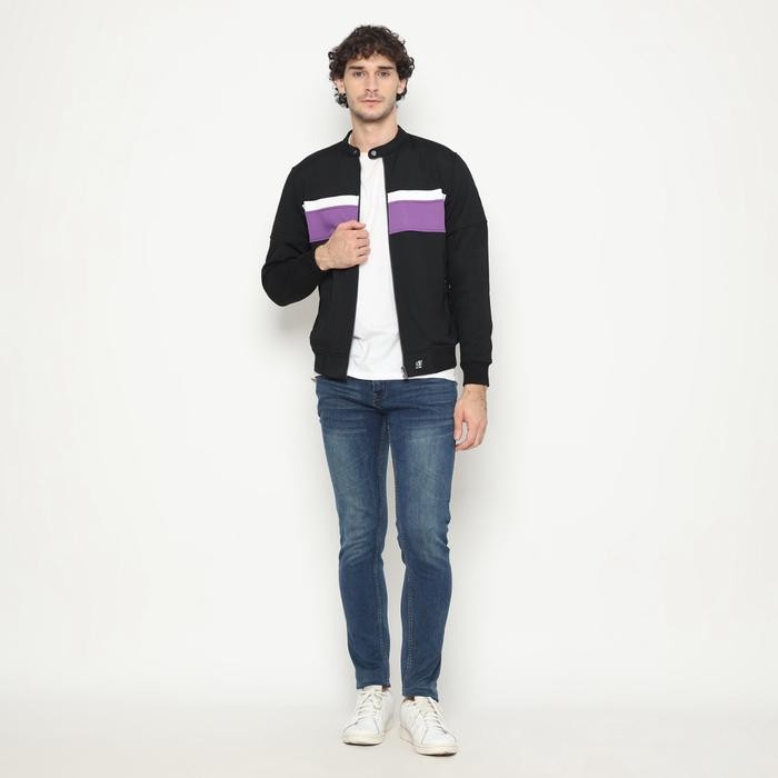 d&f Jaket CVC Biker Hitam Cut & Sewn Putih Purple