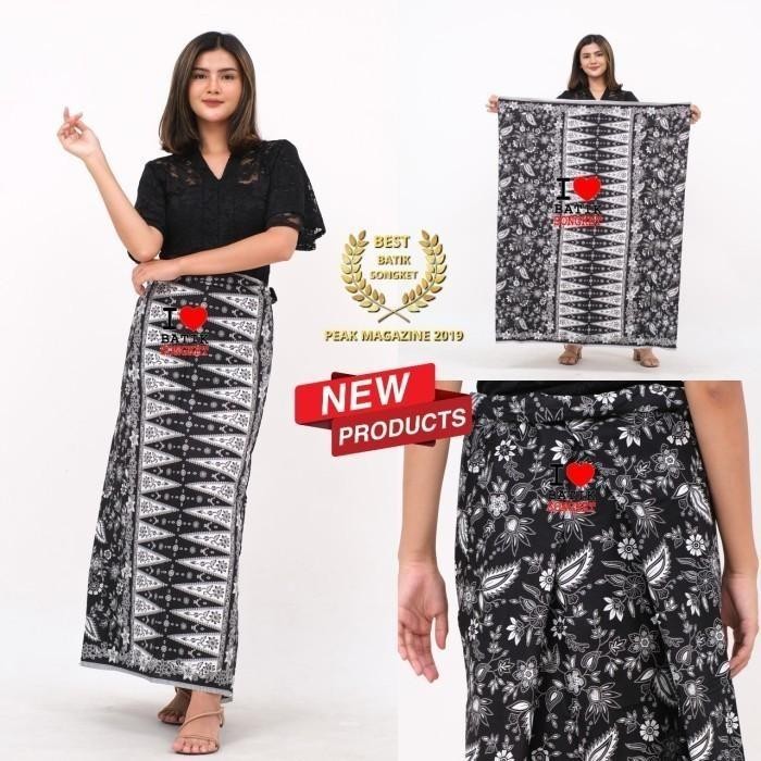 SARUNG BETAWI MOTIF 18 PUCUK REBUNG KAIN BATIK HITAM PUTIH ABANG NONE