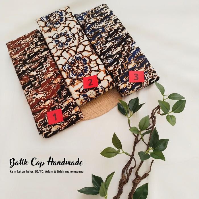 Kain Batik Cap Handmade Sogan Batangan Remekan Colet Coklat - Biru