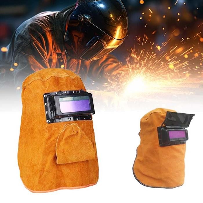 Topeng Las Listrik Full Wajah Heat Resistant Welding Auto Mask Darkening Topeng Las Kulit Leather