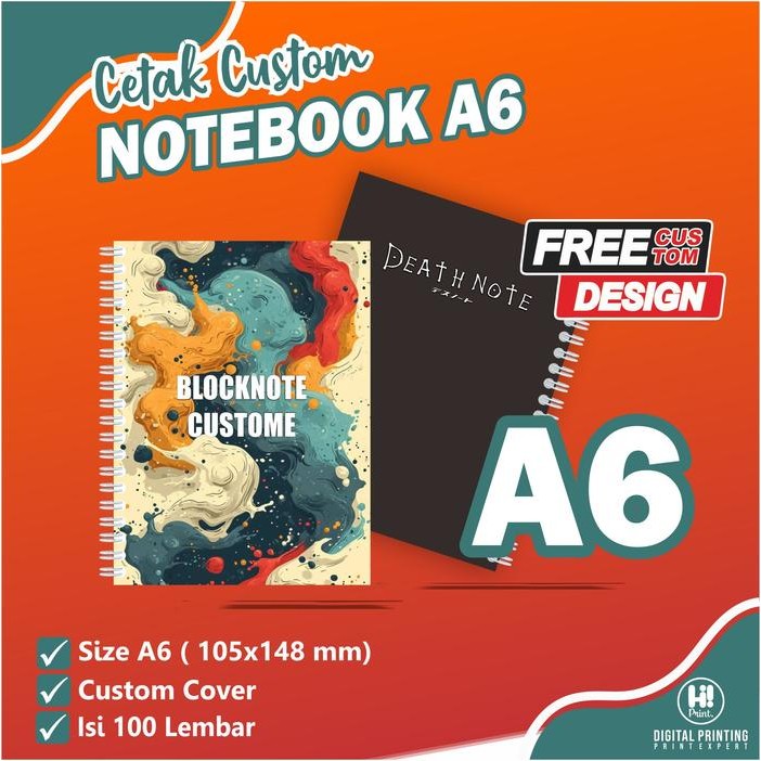 Cetak custom notebook buku catatan A6 100 lembar isi polos