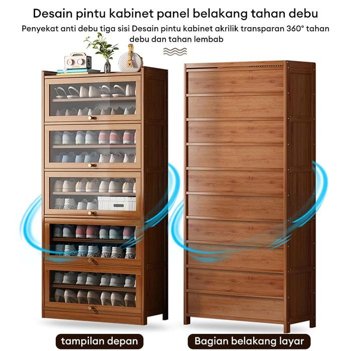 ASLI Lemari Sepatu Tertutup Rak Sepatu Multi Lapis Lemari Sepatu Kayu Sederhana Pintu Transparan
