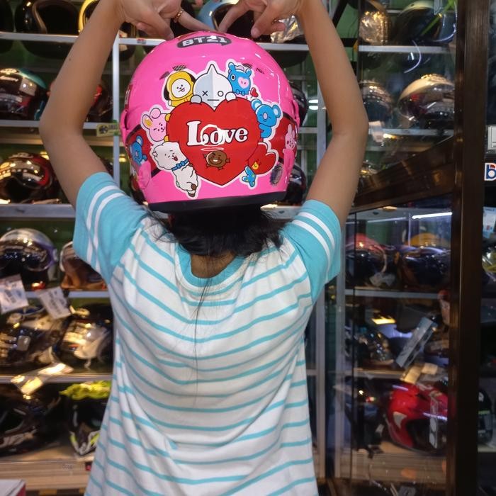Helm Anak Galaxy Bts Pink Stabilo Promo 