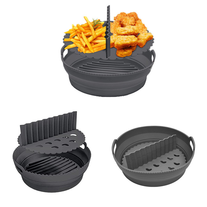 Air Fryer Silicone Basket Plate Round Reusable Air Fryer Cooking Accessories Foldable BPA Free Airfr