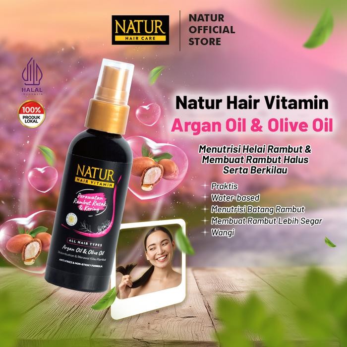Natur Hair Vitamin Argan Oil & Vitamin E 80 ML - Menutrisi Helai Rambut & Membuat Rambut Halus Serta