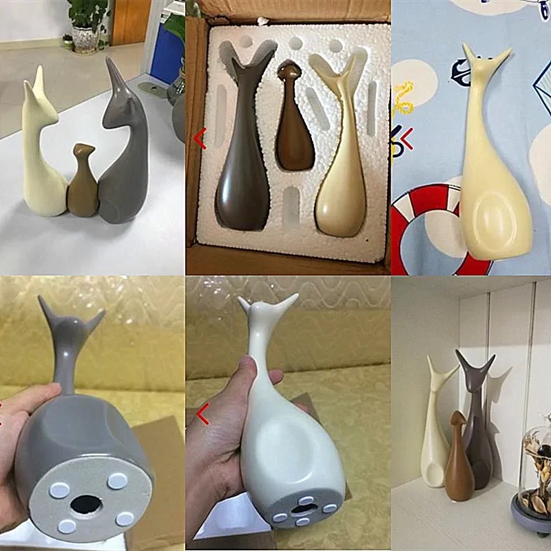 Nordic Ins Glaze Ceramic Ornaments Porcelain Cat Decorations Home Cabinet Deer/Rabbit/Snail/Bull/Tre