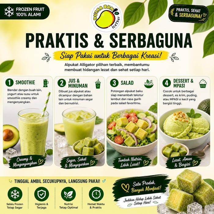 Alpukat Aligator Frozen Fruit Buah Beku Segar Siap Konsumsi untuk Smoothies & Topping Duta Buah