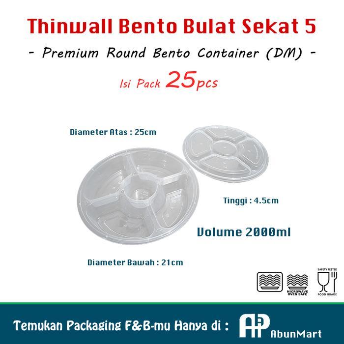 Thinwall Bento Sekat 5 Bulat (Dm) Isi 25Pcs Terlaris