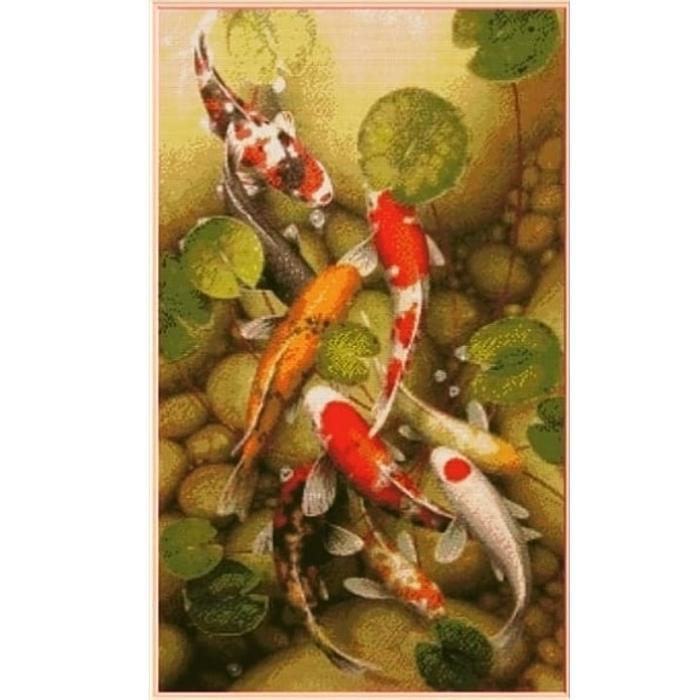 TERLARIS Paket kristik 9 ikan koi full sulam cross stitch 14ct READY