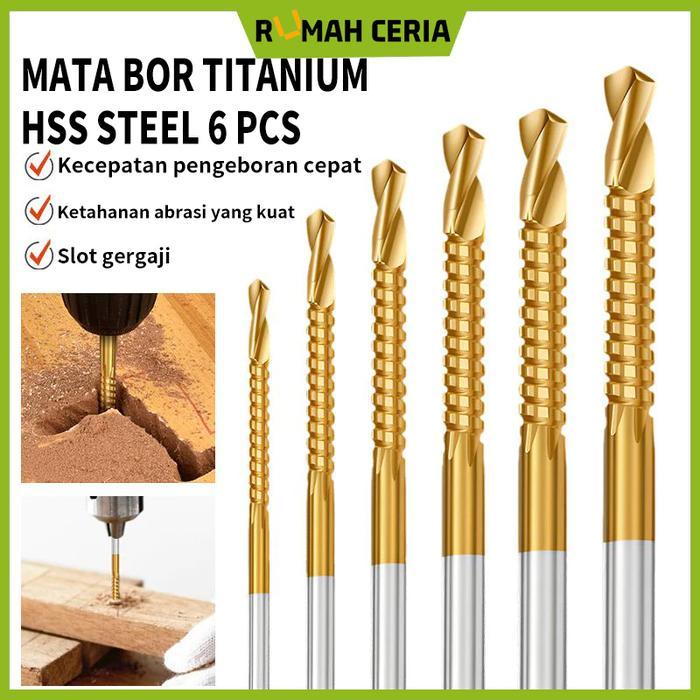 Orion Tools - Titanium Plating Mata Bor 6 Pcs/Set Gergaji Kayu Plastik Bes Potong Power Drill Hss