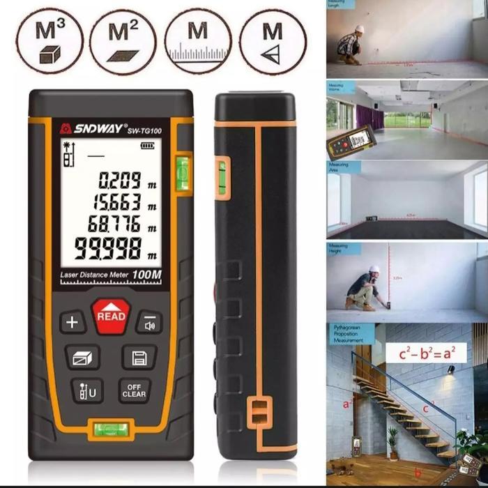 SNDWAY Meteran Laser 100M Digital Laser Distance 100 m SW-TG100