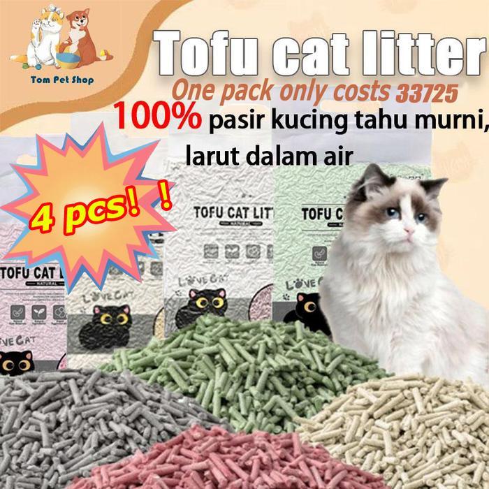 Terlaris Tom Pet Tofu Cat Litter Isi 4 Bungkus, Masing-Masing 8Kg/24L - Aroma Original Dan Green