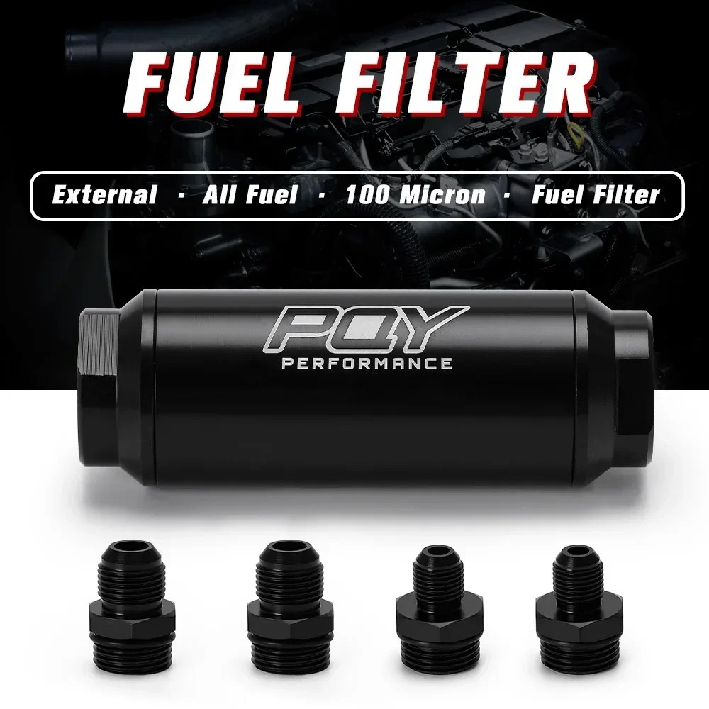 Free Ship - Id=44Mm Black New Fuel Filter With 2Pcs An6 An8 Adaptor Fittings With 60Micron Steel