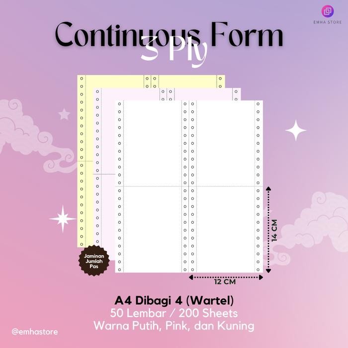 

Kertas Continuous Form Struk A4 Dibagi 4 Wartel 3 Ply 50 Lembar