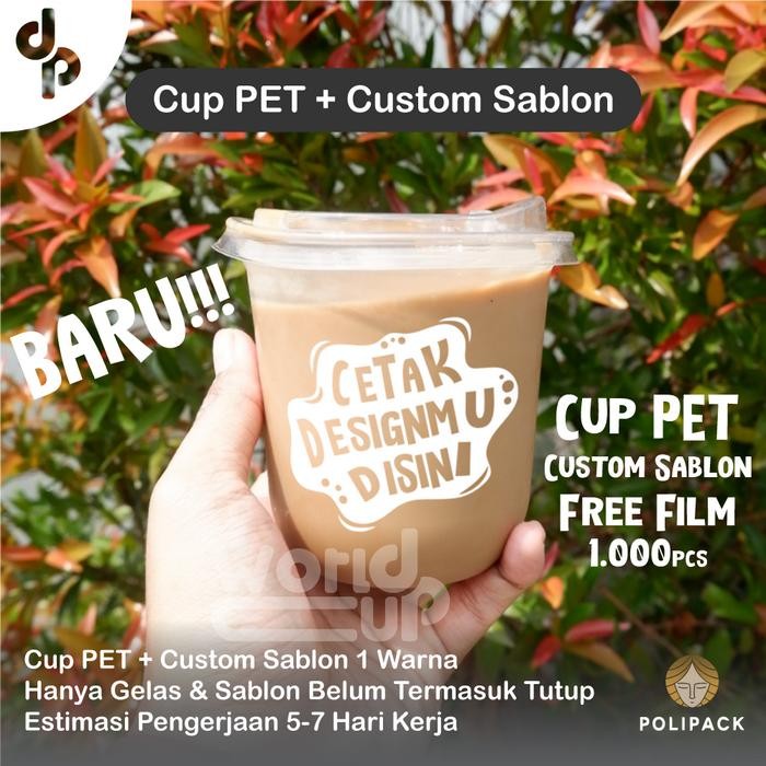 Custom Sablon Gelas Cup PET Polipack 1.000pcs