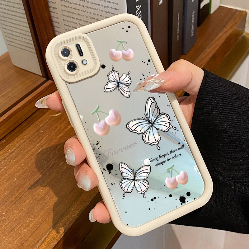 Casing Hp OPPO A16K OPPO A16E Case Softcase Kesing Kupu-kupu ceri yang cantik Cermin Cesing Cantik s