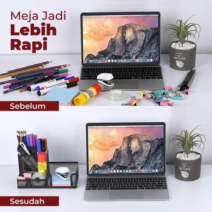 

Bisa E-Katalog! Memo Holder Desk Set Tempat Pena Tulis Meja Kantor Jaring Besi 3 Sekat
