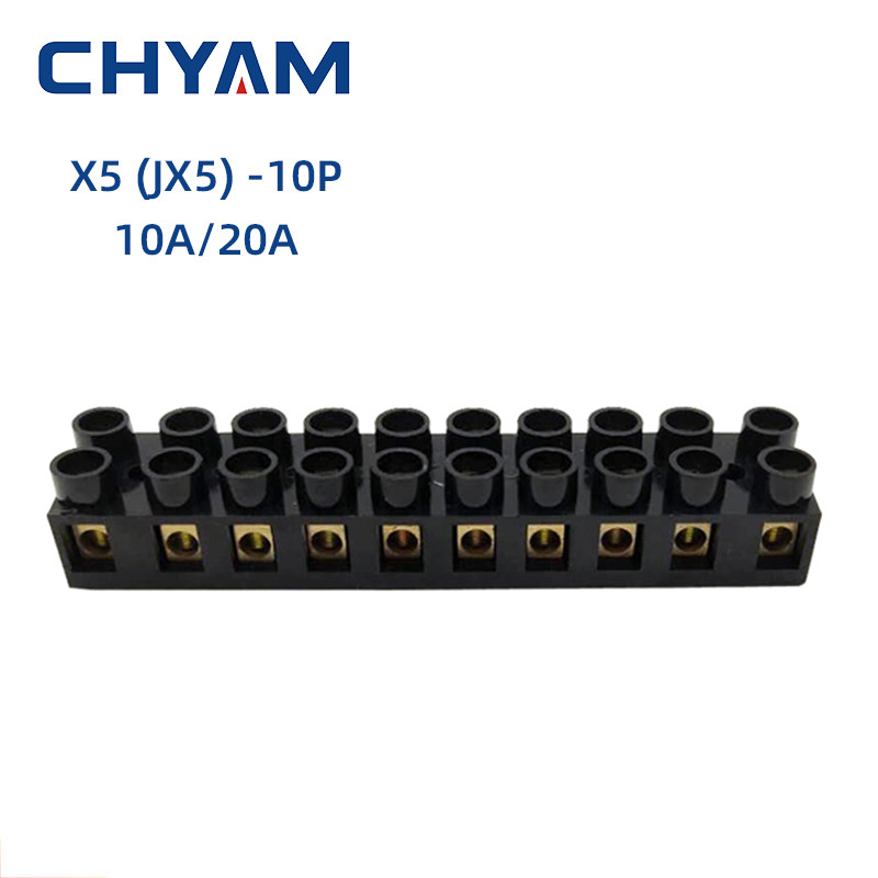 Terbaru 10P Dual Row Black Terminal Blocks X5-1010 JX5-2020 Series 10A 20A Bass Fixed Type Connector