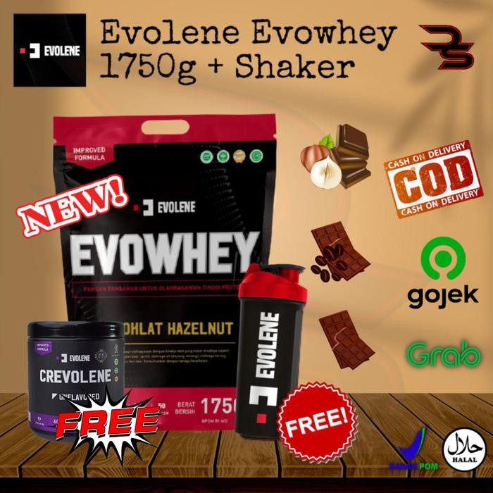 Evowhey Evolene Whey Protein 1750gr / 50 sachet Coklat Hazelnut