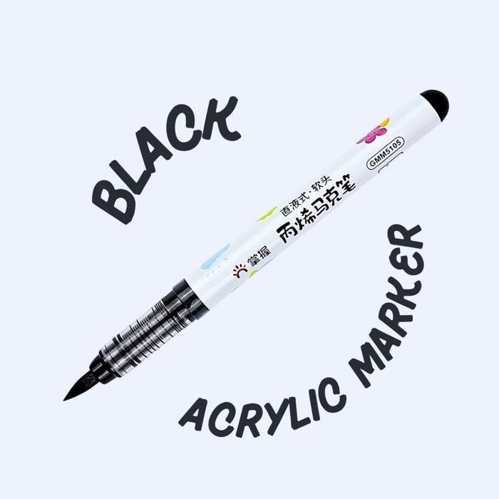 

New GRASP Brush Pen Acrylic Marker Black Penebal Crayon Warna Hitam