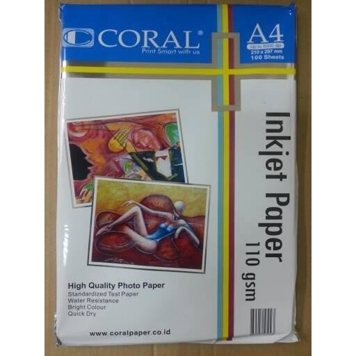 

CORAL INKJET PAPER A4-110 Gr (Pack=100 Sheet)
