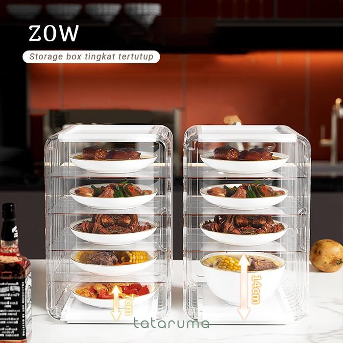 ZOW Food Storage Tertutup Tempat Sayuran Lauk Tingkat Susun Bebas Debu Hemat Tempat