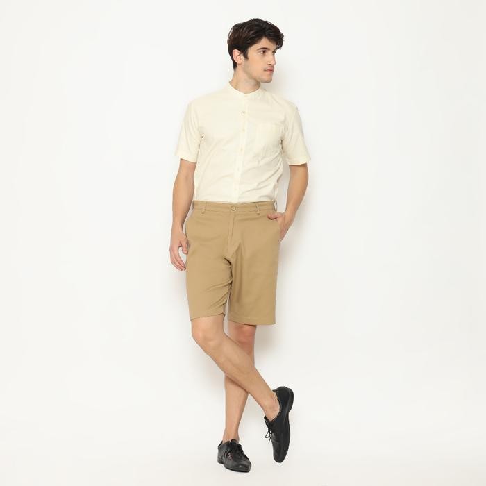 Schoeller Celana Pendek Chino Pria Slim Fit Brown / Light Beige Katun Stretch Premium