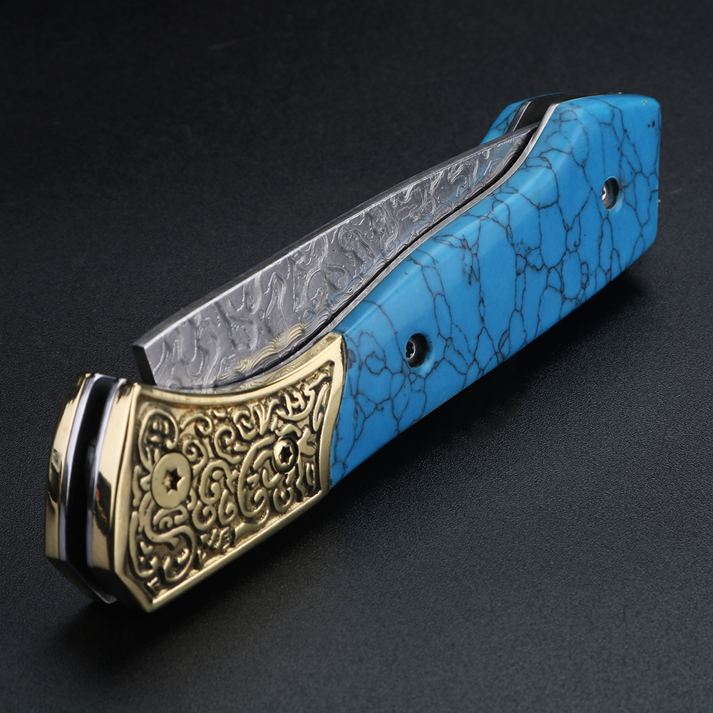 XUANFENG blue Damascus Outdoor Knife Exquisite Pattern Fruit Knife Portable Folding Knife Pocket