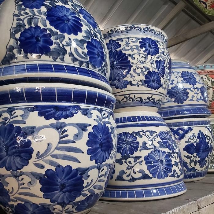 Pot keramik diameter 40cm biru