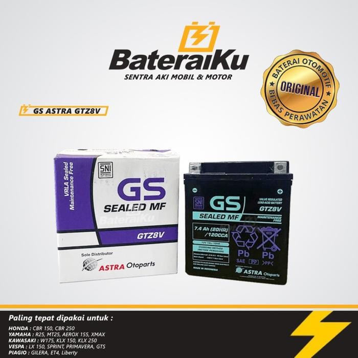 Aki GS Astra GTZ8V Aki Gs Ori Aki Kering Aki Motor CBR 250, R25, Xmax, Vespa Matic, dll