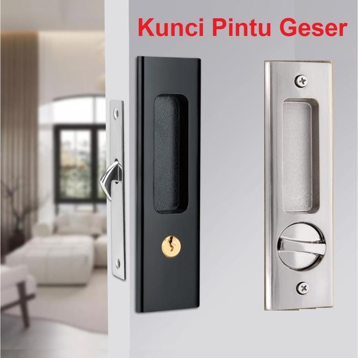 New Hitam / Perak Kunci Pintu Sliding Geser Set Invisible Sliding Door Kunci pintu perangkat keras