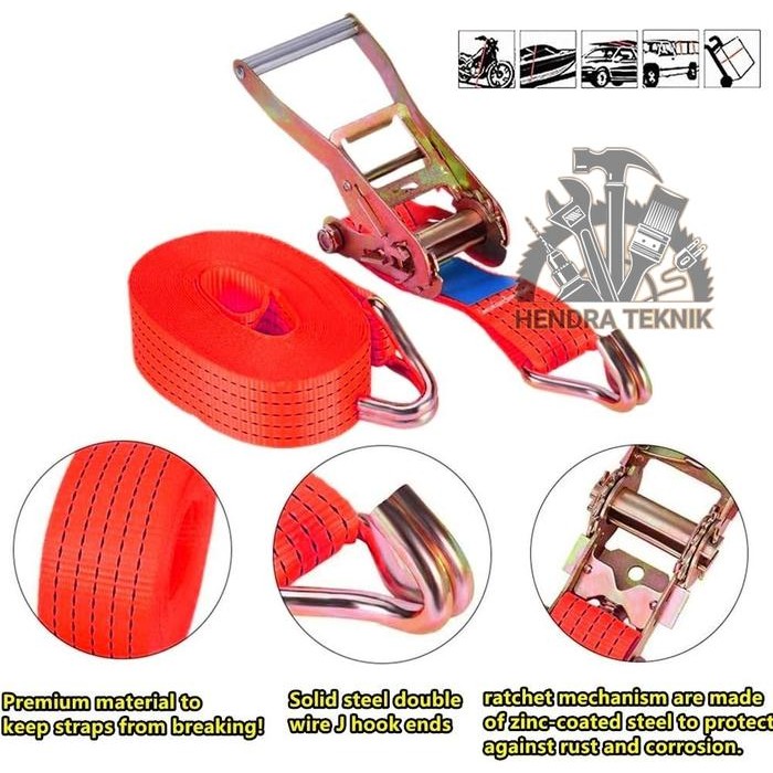 HARGA DISKON RACHET TIE DOWN 3 TON TALI KREK LASHING CARGO LASHING TALI KRETEK 2" INCH 10M 12M 15M