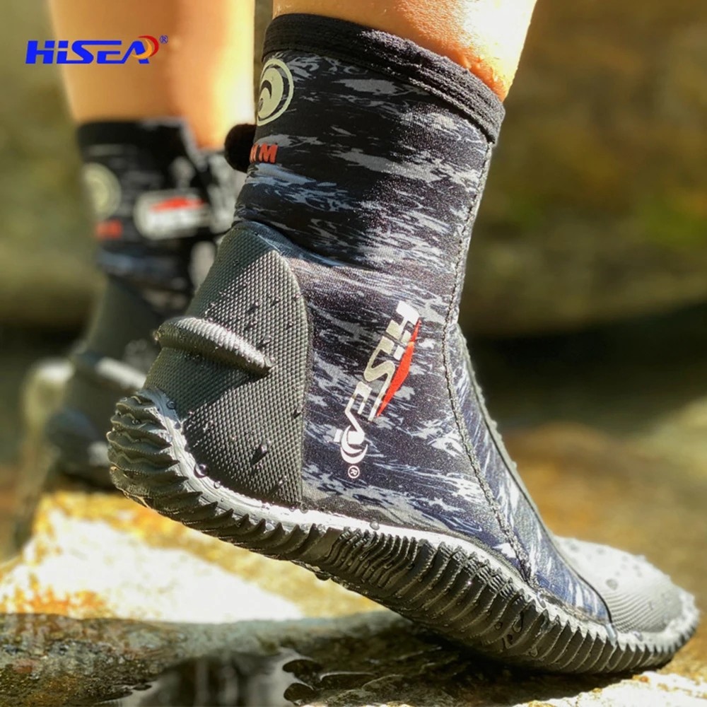 Hisea-high elastic neoprene shoes for scuba diving, 5mm, warm and soft, for spearfishing, kyaking,