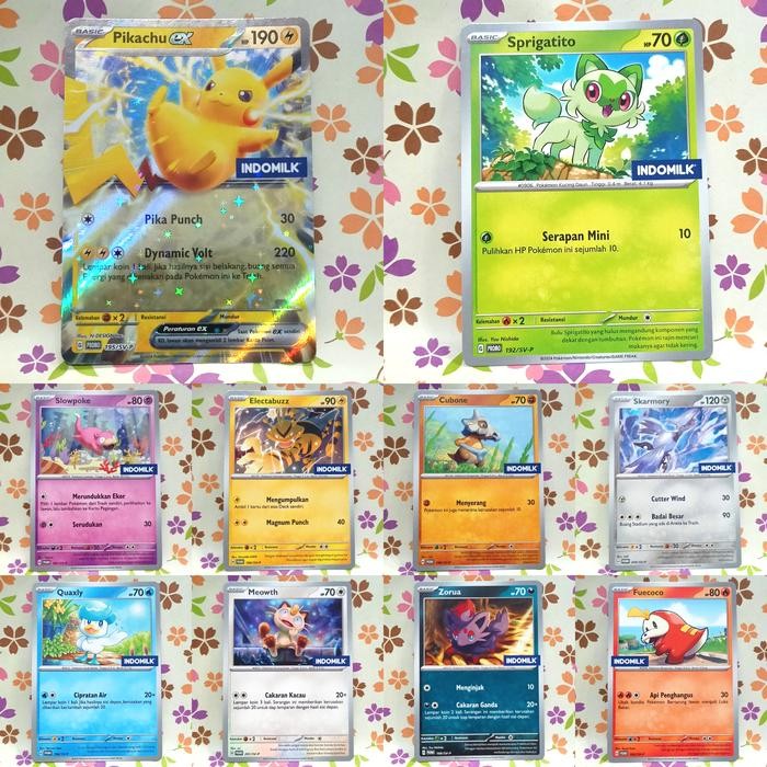 MURAH pokemon indomilk promo pikachu ex - slowpoke - sprigatito - electabuzz - cubone - skarmory -
