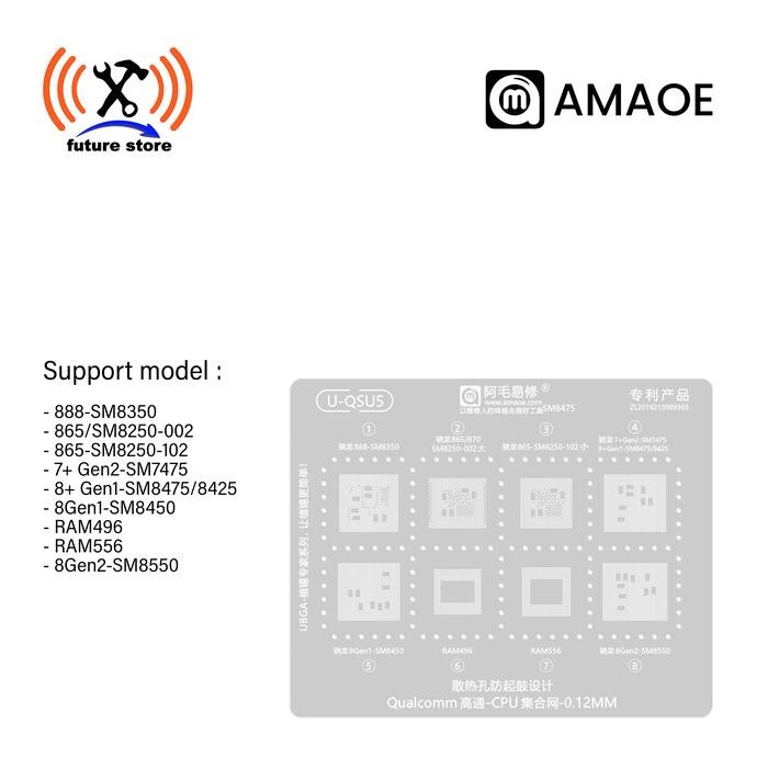 Amaoe U-QSU5 Cetakan IC BGA Reballing Stencil for Qualcomm Snapdragon CPU